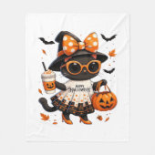Halloween Kawaii Cat – Heksenkat met pompoen en Fleece Deken (Voorkant)
