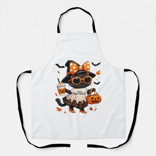Halloween Kawaii Cat – Heksenkat met pompoen en Schort (Voorkant)
