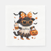 Halloween Kawaii Cat – Heksenkat met pompoen en Servet (Voorkant)