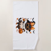 Halloween Kawaii Cat – Heksenkat met pompoen en Strandlaken (Voorkant)