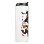 Halloween Kawaii Cat – Heksenkat met pompoen en Thermosbeker (Gedraaid links)