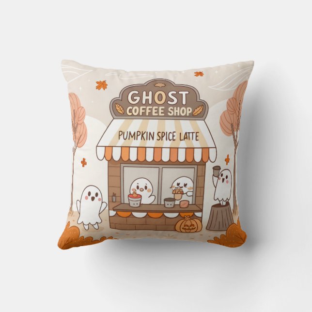Halloween Kawaii Ghost Barista Illustratie Kussen (Achterkant)
