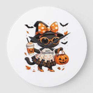 Halloween Kawaii Kat � Heksenkat met Pompoen en Grote Klok
