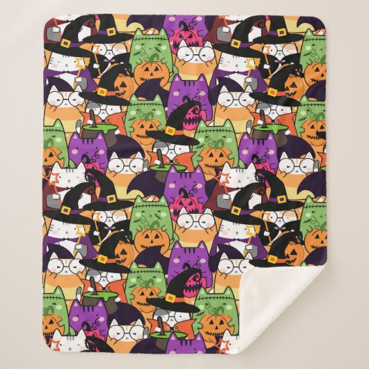 Halloween Kawaii kattenpatroon Sherpa Deken (Voorkant)