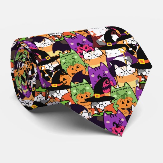 Halloween Kawaii kattenpatroon Stropdas (Opgerold)