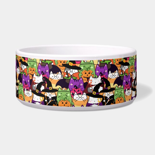 Halloween Kawaii kattenpatroon Voerbakje (Voorkant)