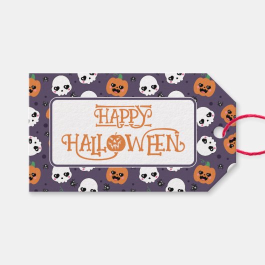 Halloween Kawaii Patroon Cadeaulabel (Voorkant (Horizontaal))