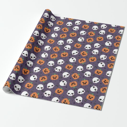 Halloween Kawaii Pattern Cadeaupapier (Uitgerold)