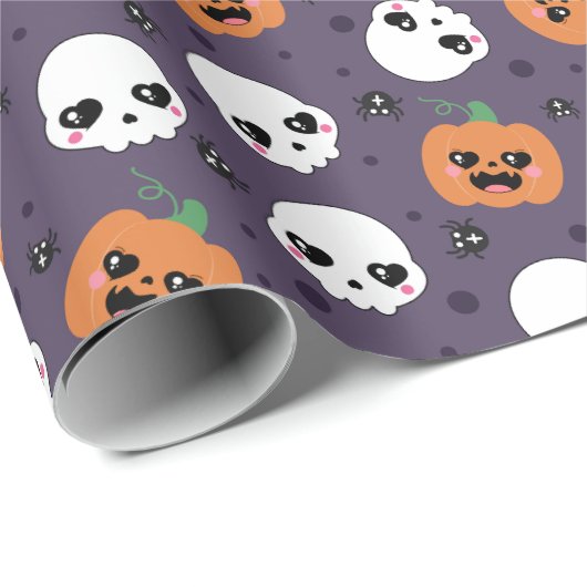 Halloween Kawaii Pattern Cadeaupapier (Rol Hoek)