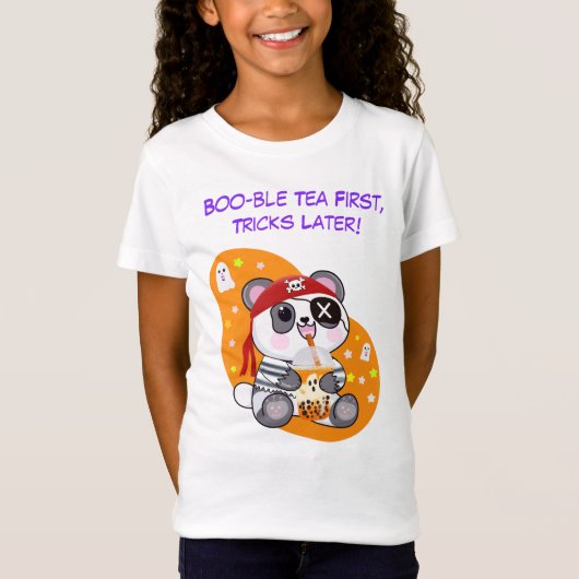 Halloween Kawaii Pirate Panda Drink Boba Tea T-shirt (Voorkant)