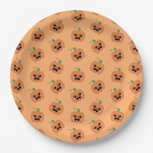 Halloween Kawaii Pompoenen Patroon Papieren Bordje (Voorkant)