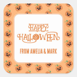 Halloween Kawaii Pumpkins Patroon Vierkante Sticker