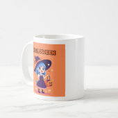 Halloween Kawaii Witch Mug – Blue Hair Pumpkin Koffiemok (Voorkant links)