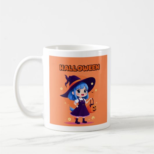 Halloween Kawaii Witch Mug – Blue Hair Pumpkin Koffiemok (Links)