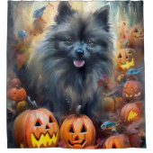 Halloween Keeshond Met Pompoenen Eng Douchegordijn (Voorkant)