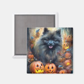 Halloween Keeshond met pompoenen eng Magneet (Voorkant / Achterkant)