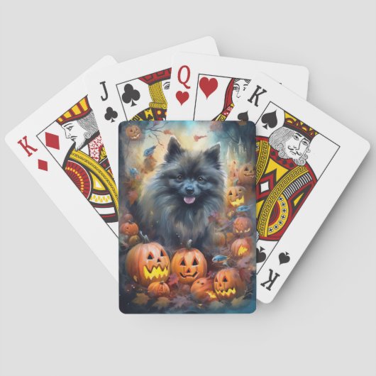 Halloween Keeshond Met Pompoenen Eng Pokerkaarten (Achterkant)