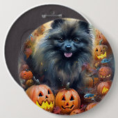 Halloween Keeshond Met Pompoenen Eng Ronde Button 6,0 Cm (Voorkant /achterkant)
