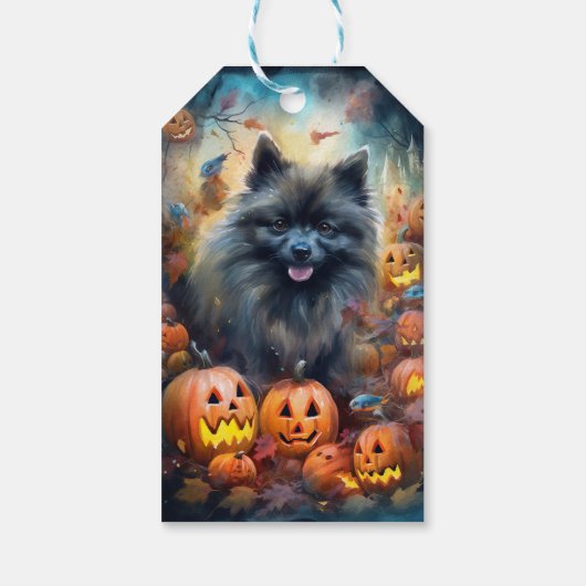 Halloween Keeshond met Pumpkins Scary Cadeaulabel (Achterkant)