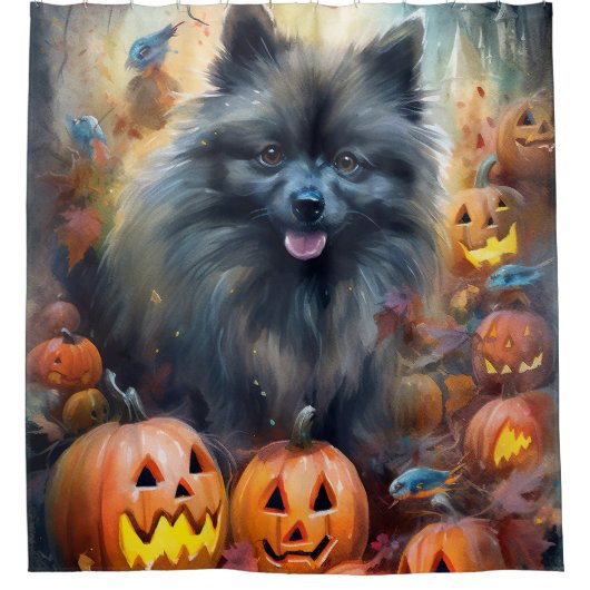 Halloween Keeshond met Pumpkins Scary Douchegordijn (Voorkant)