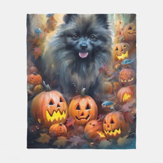 Halloween Keeshond met Pumpkins Scary Fleece Deken (Voorkant)