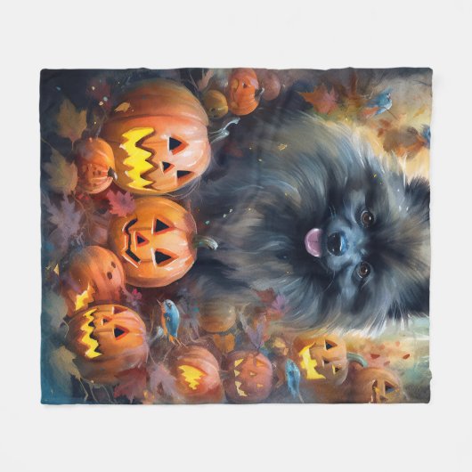 Halloween Keeshond met Pumpkins Scary Fleece Deken (Voorkant (Horizontaal))