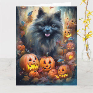 Halloween Keeshond met Pumpkins Scary Kaart