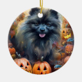 Halloween Keeshond met Pumpkins Scary Keramisch Ornament (Voorkant)
