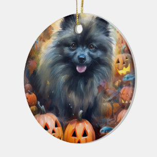 Halloween Keeshond met Pumpkins Scary Keramisch Ornament