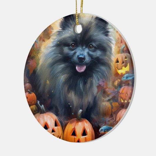 Halloween Keeshond met Pumpkins Scary Keramisch Ornament (Links)