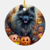 Halloween Keeshond met Pumpkins Scary Keramisch Ornament (Achterkant)