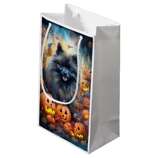 Halloween Keeshond met Pumpkins Scary Klein Cadeauzakje (Achterkant Gekanteld)