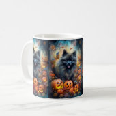 Halloween Keeshond met Pumpkins Scary Koffiemok (Voorkant links)