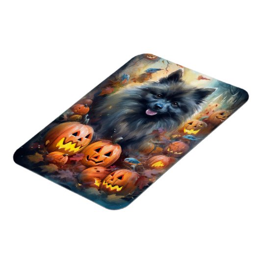 Halloween Keeshond met Pumpkins Scary Magneet (Linkerzijde)