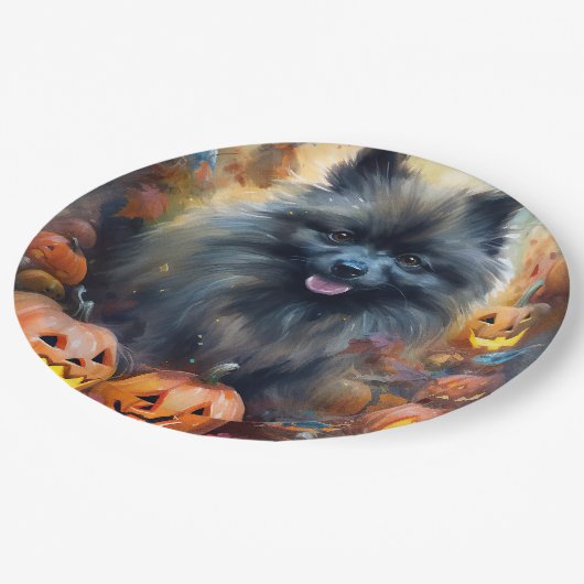 Halloween Keeshond met Pumpkins Scary Papieren Bordje (Gekanteld)