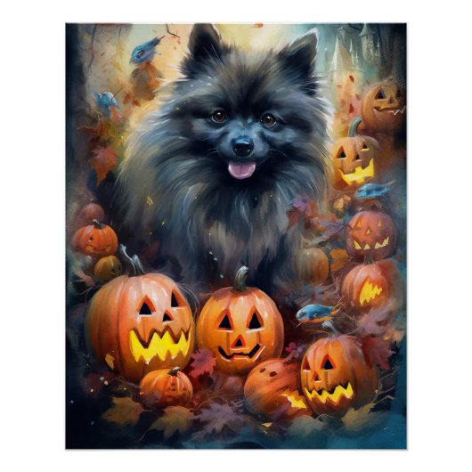 Halloween Keeshond met Pumpkins Scary Perfect Poster (Voorkant)