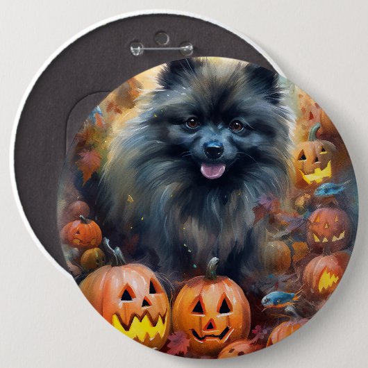 Halloween Keeshond met Pumpkins Scary Ronde Button 6,0 Cm (Voorkant /achterkant)