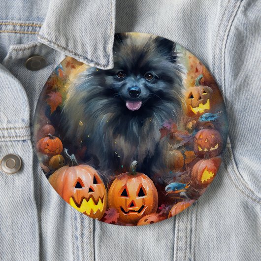 Halloween Keeshond met Pumpkins Scary Ronde Button 6,0 Cm (In situ)