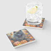 Halloween Keeshond met Pumpkins Scary Stenen Onderzetter (Zijkant)