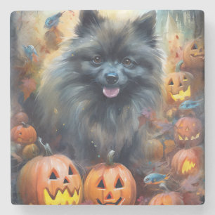 Halloween Keeshond met Pumpkins Scary Stenen Onderzetter