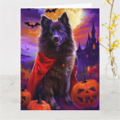 Halloween Keeshond Vampier Pompoenen Griezelen Kaart (Gele Bloem)