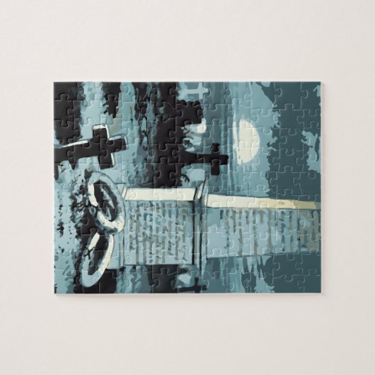  Halloween, kerkhof met graven Legpuzzel (Horizontaal)