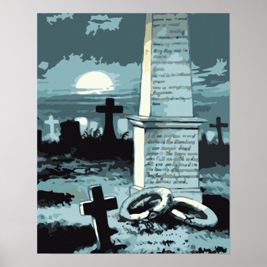  Halloween, kerkhof met graven Poster (Voorkant)