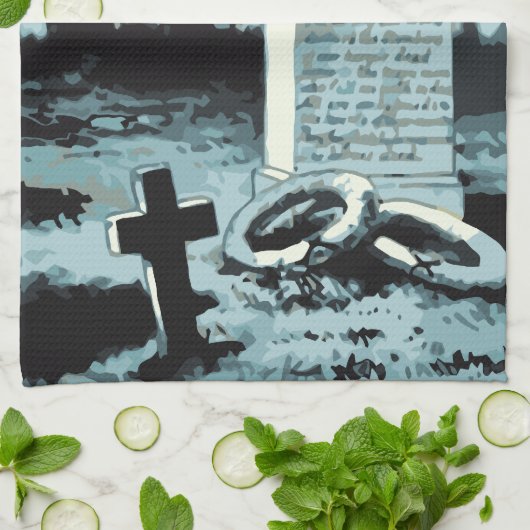 Halloween, kerkhof met graven Theedoek (Gevouwen)