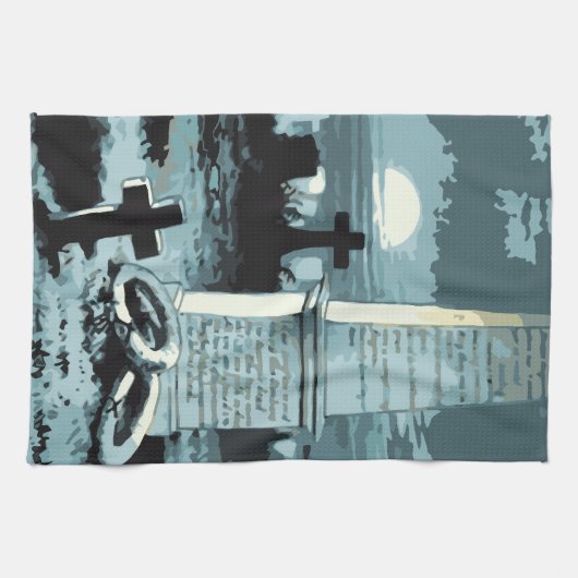  Halloween, kerkhof met graven Theedoek (Horizontaal)