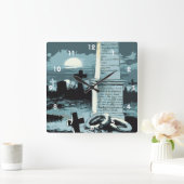 Halloween, kerkhof met graven Vierkante Klok (Huis)