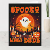 Halloween-kerkhof met schattige geest en gigantisc bedankkaart (Voorkant)