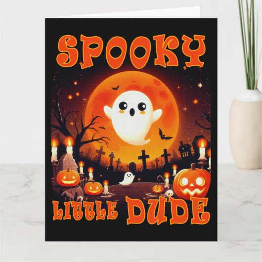 Halloween-kerkhof met schattige geest en gigantisc bedankkaart (Voorkant)