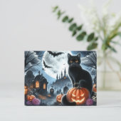 Halloween Kerkhof met Zwarte Kat Ansichtkaart Briefkaart (Staand voorkant)