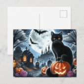 Halloween Kerkhof met Zwarte Kat Ansichtkaart Briefkaart (Voorkant / Achterkant)